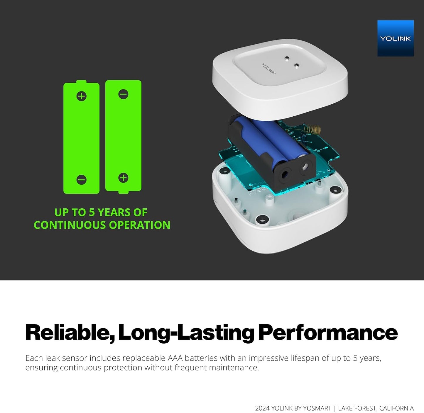 YoLink LoRa Smart Water Alarm Bundle: Hub + 4 Water Leak Sensors & 110dB Wireless Siren Alarm System with Email/SMS/Push Alerts, 1/4 Mile Range