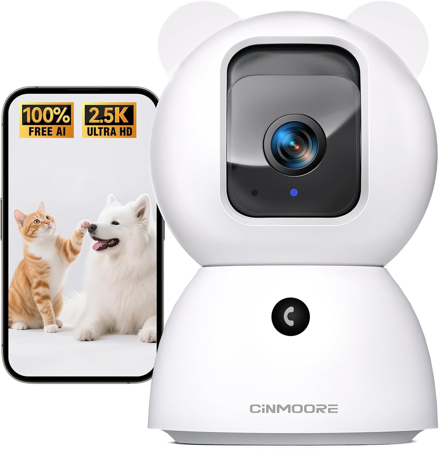 2.5K Pet Camera Indoor with Phone App, Dog/Cat Camera | 4MP Indoor Camera for Home Security, Baby Monitor with Free AI Person/Pet/Cry Detection, Pan Tilt 2.4GHz WiFi, Full Duplex 2-Way Audio