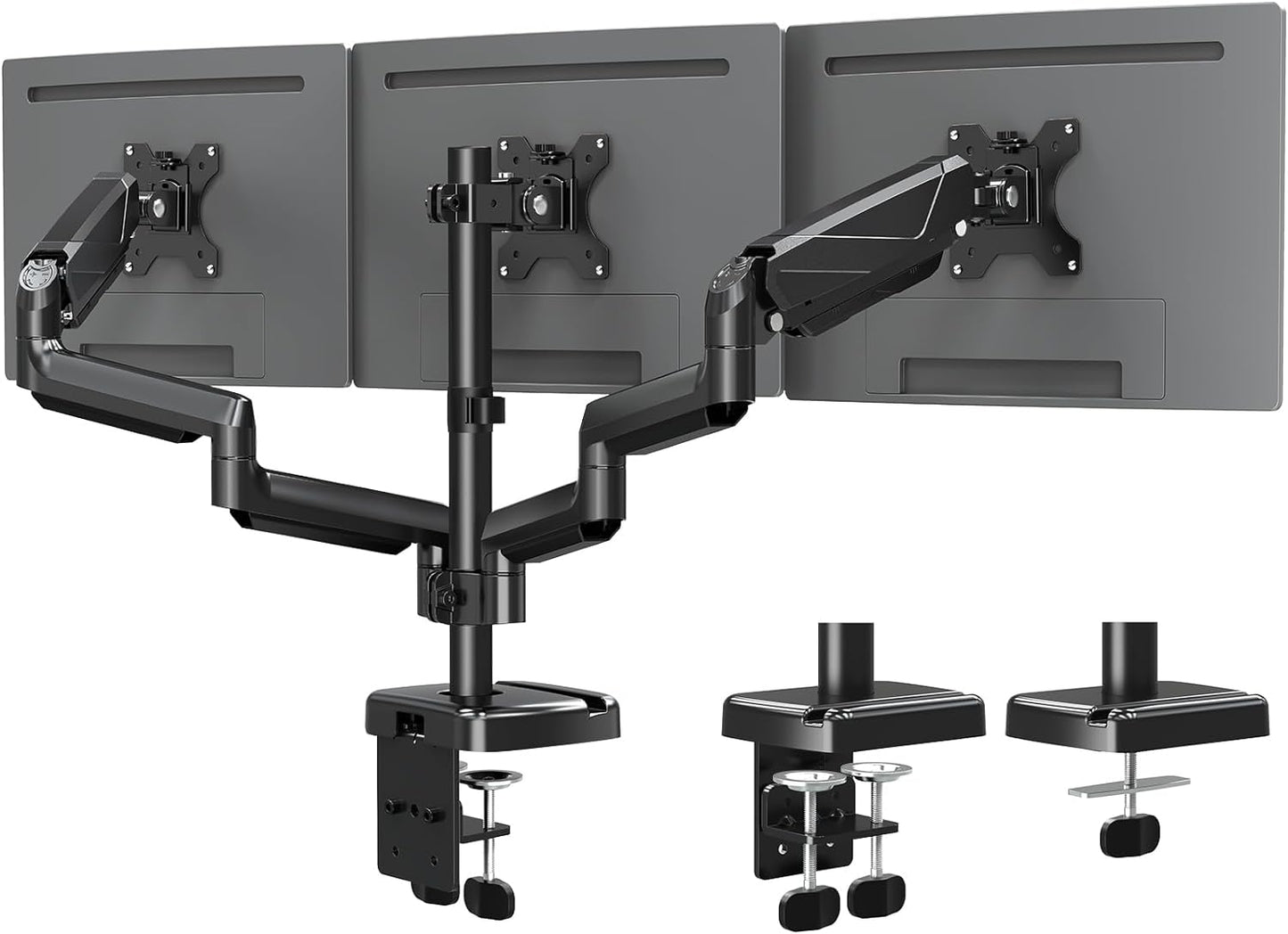 MOUNTUP Triple Monitor Mount, Triple Monitor Desk Mount for Max 27 inch Computer Screens, 3 Monitors Stand for Desk, Monitors Arm with Swivel, Tilt, Rotation, Each Arm Holds 4.4-19.8 lbs