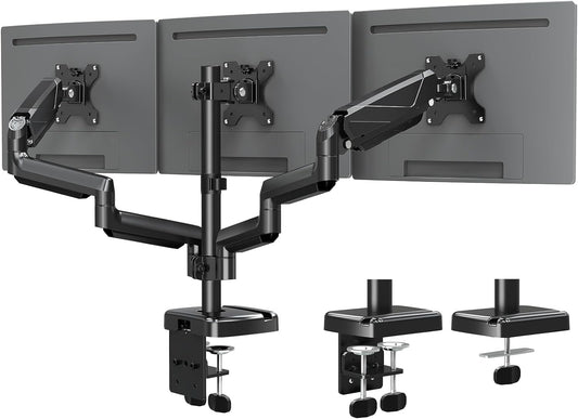MOUNTUP Triple Monitor Mount, Triple Monitor Desk Mount for Max 27 inch Computer Screens, 3 Monitors Stand for Desk, Monitors Arm with Swivel, Tilt, Rotation, Each Arm Holds 4.4-19.8 lbs