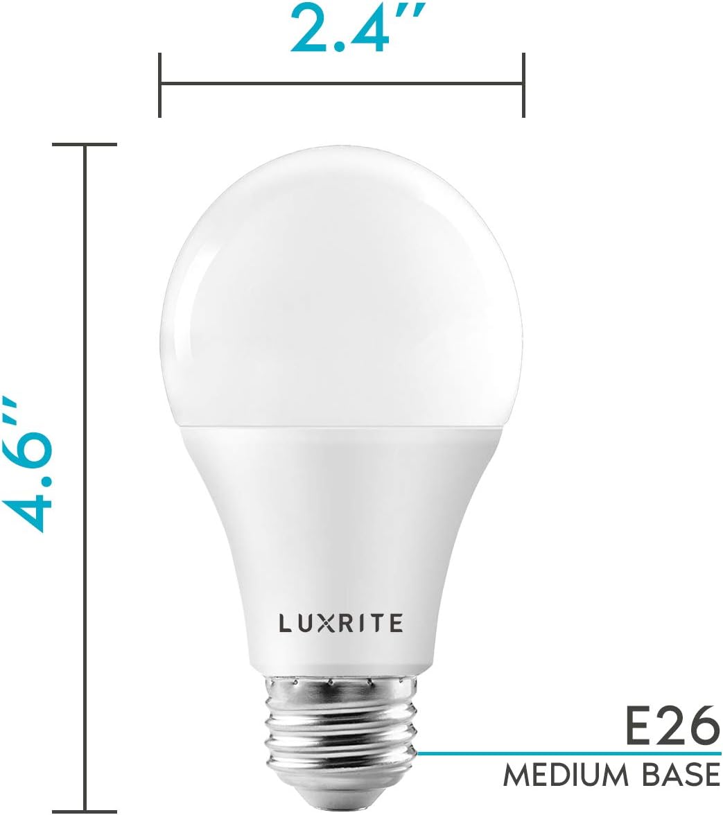 LUXRITE A19 LED Light Bulbs 100W Equivalent, 3500K Natural White (4 Pack)