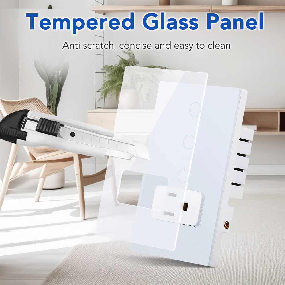 Combination Touch Light Switch and WiFi Power Wall Outlet, Tuya APP Smart Life, 15A /90-250V AC 60Hz, Combo Style, White