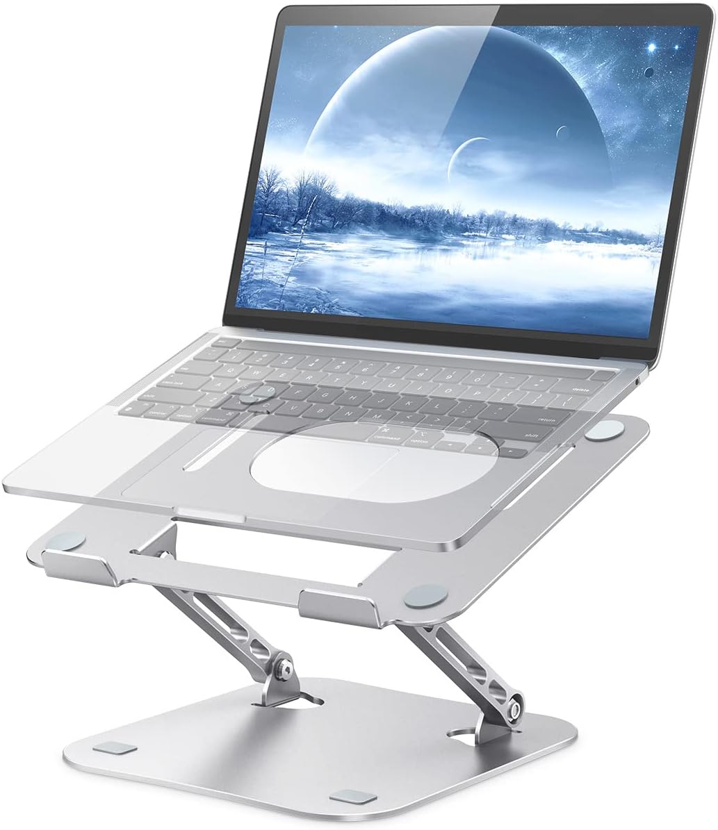 JOIOT Adjustable Aluminum Laptop Stand, Ergonomic Riser for 11-16" Laptops | Free Height Adjustable，Hollow Vent for Fast Cooling, Anti-Slip Silicone Pad, Foldable Portable for Home Office Travel