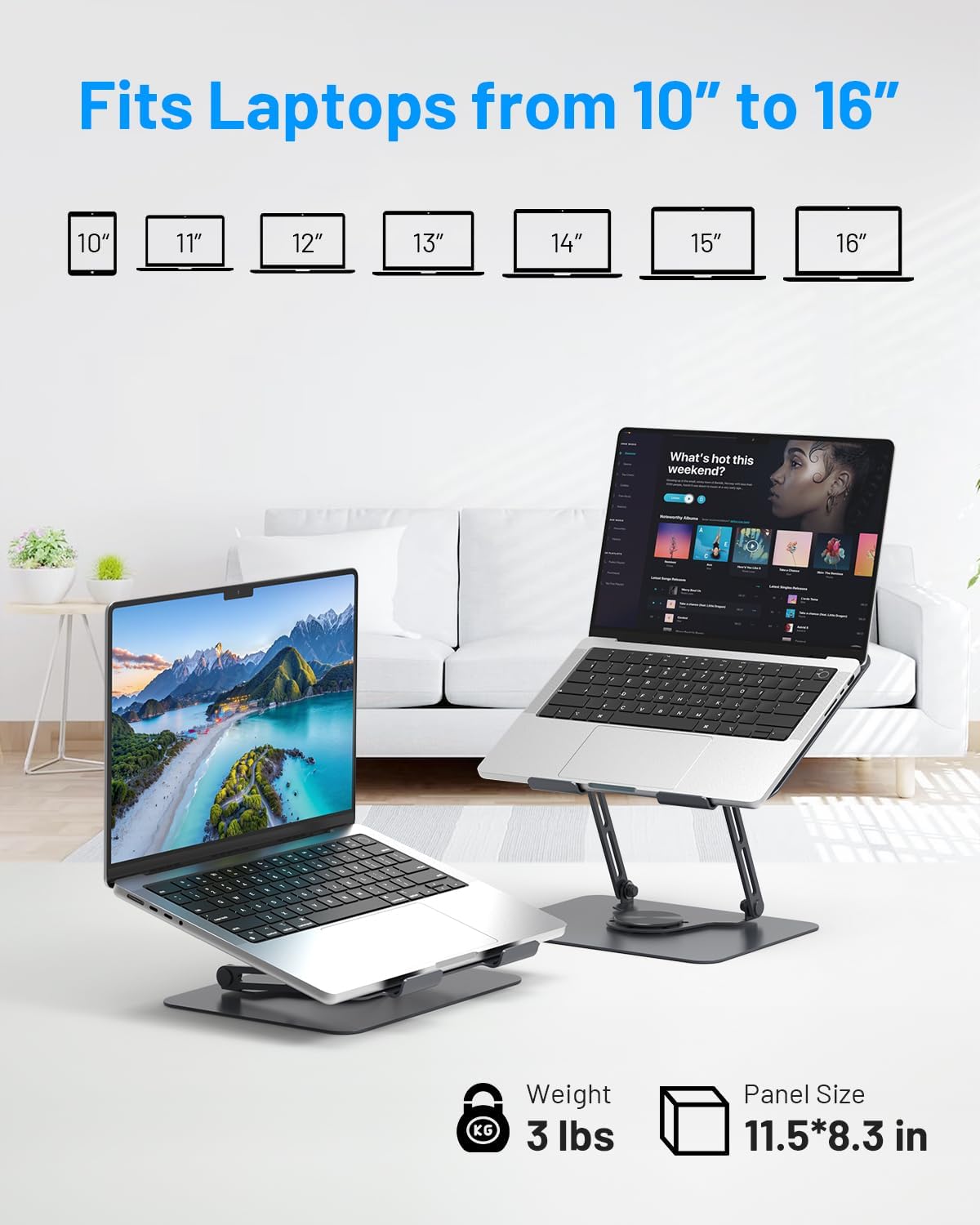 Metfut Laptop Cooling Pad with Detachable Fan & Cooler, Adjustable Height & Angle, 360 Rotation Base, Ultra-Quiet, Carbon Steel Framework for MacBook, ASUS, Dell 10-16” Laptop for Tablet, DJ Mixer