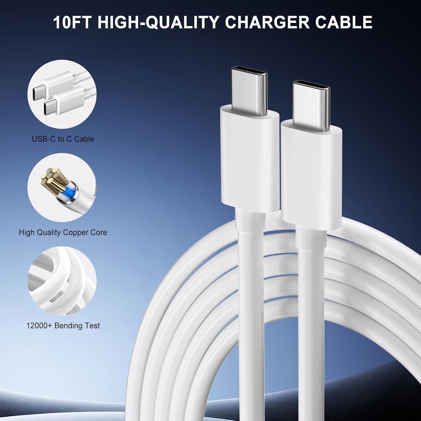 60W Super Fast USB C Charger for Samsung,2Pack TypeC Android Phone PD Wall Charger Block,10FT Chargers Fast Charging USB-C Cord Compatible with Galaxy S26 Ultra/S26+/S26/S25 Ultra/S25+/S25/S24/S23/S22