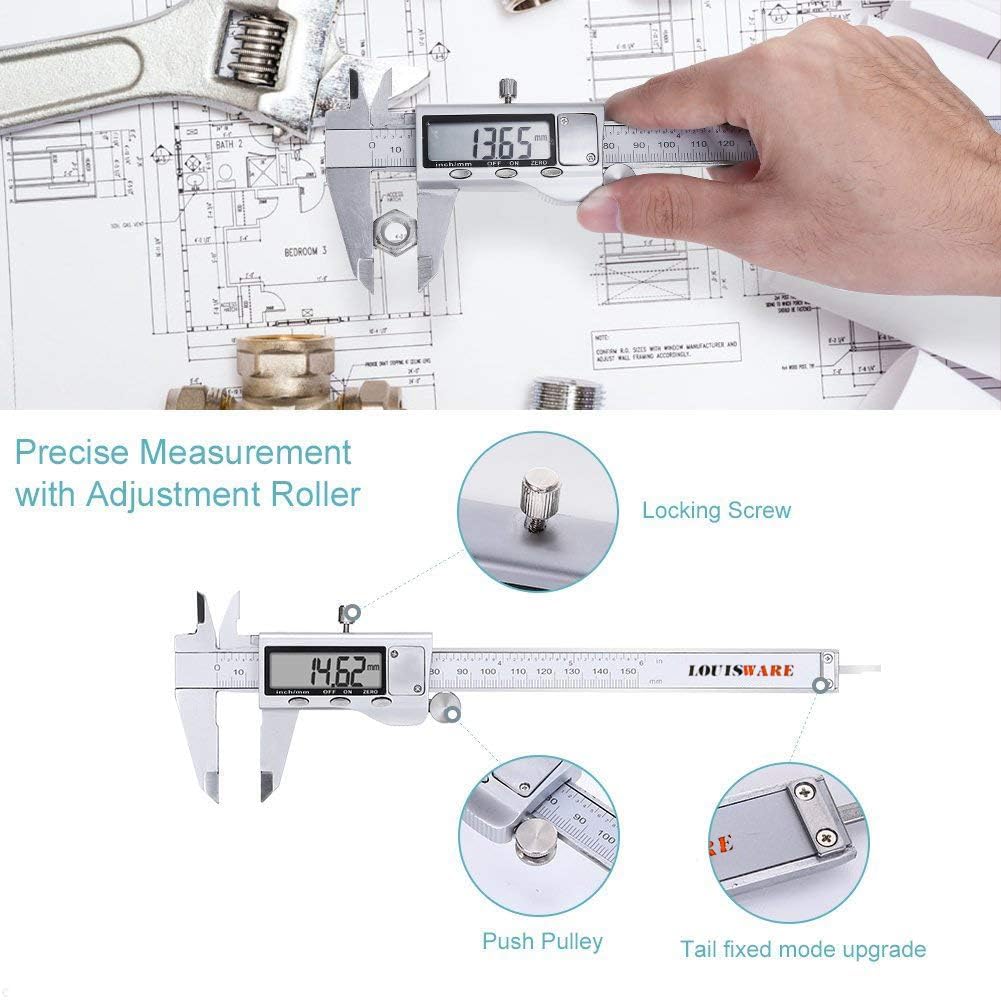Digital Caliper Measuring Tool, Stainless Steel Vernier Caliper Digital Micrometer with Large LCD Screen, 6 Inch Caliper Tool for DIY/Household, Auto-Off Feature, Inch and Millimeter Conversion