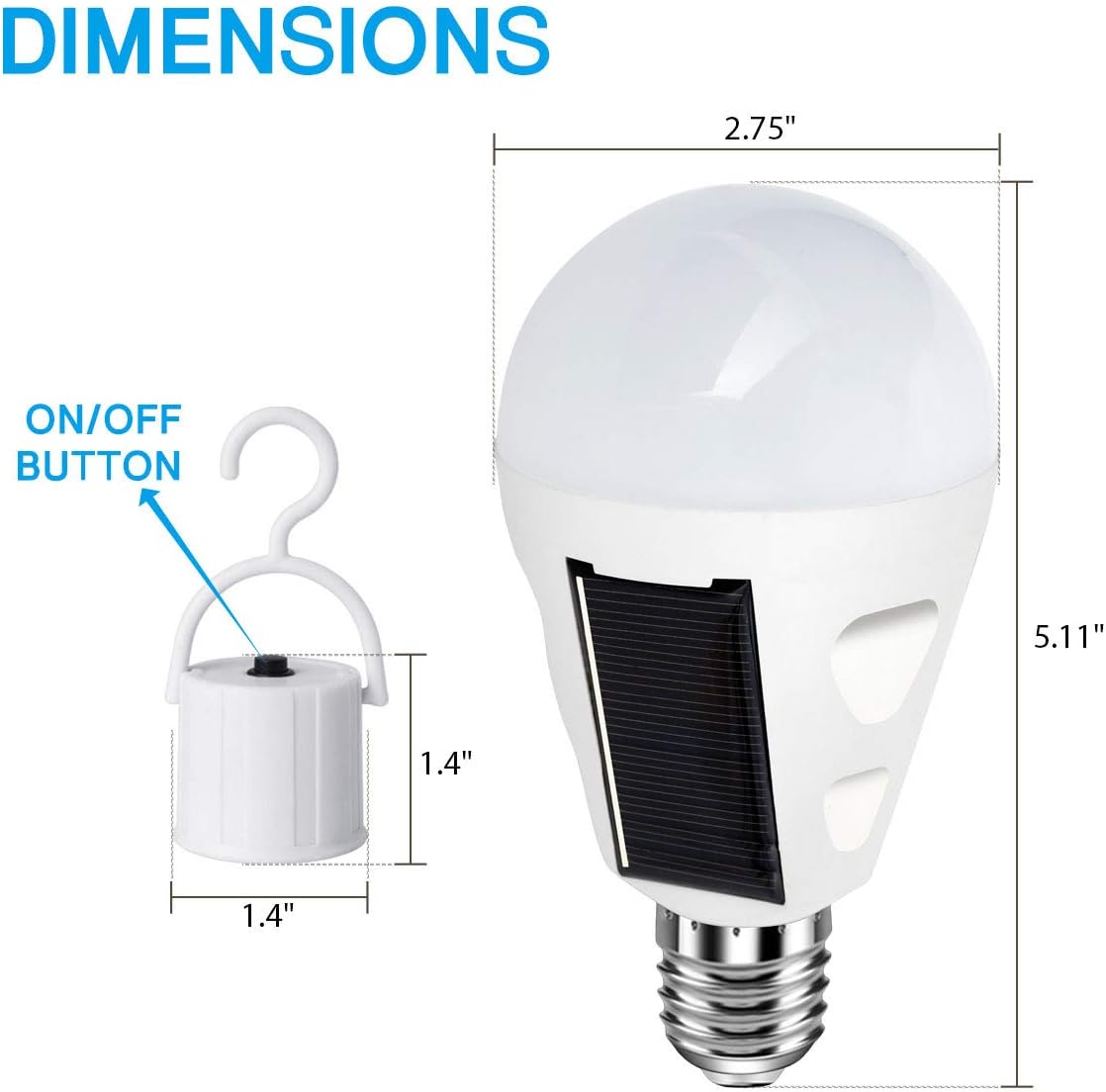 4 Pack LED Solar Emergency Light Bulbs for Home Power Failure, E26/E27 7W Rechargeable Battery Backup Bulb, Hurricane Supplies for Home, White Daylight 6000k Outdoor Hiking Camping Light