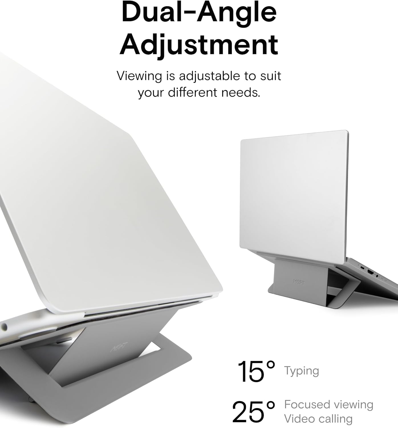 MOFT Laptop Stand for Desk, Adhesive Airflow Laptop Cooling Stand for Heat Dissipation with 2 Adjustable Viewing Angles, Foldable & Portable Computer Stand Compatible with Laptops 11"-16", Cool Grey