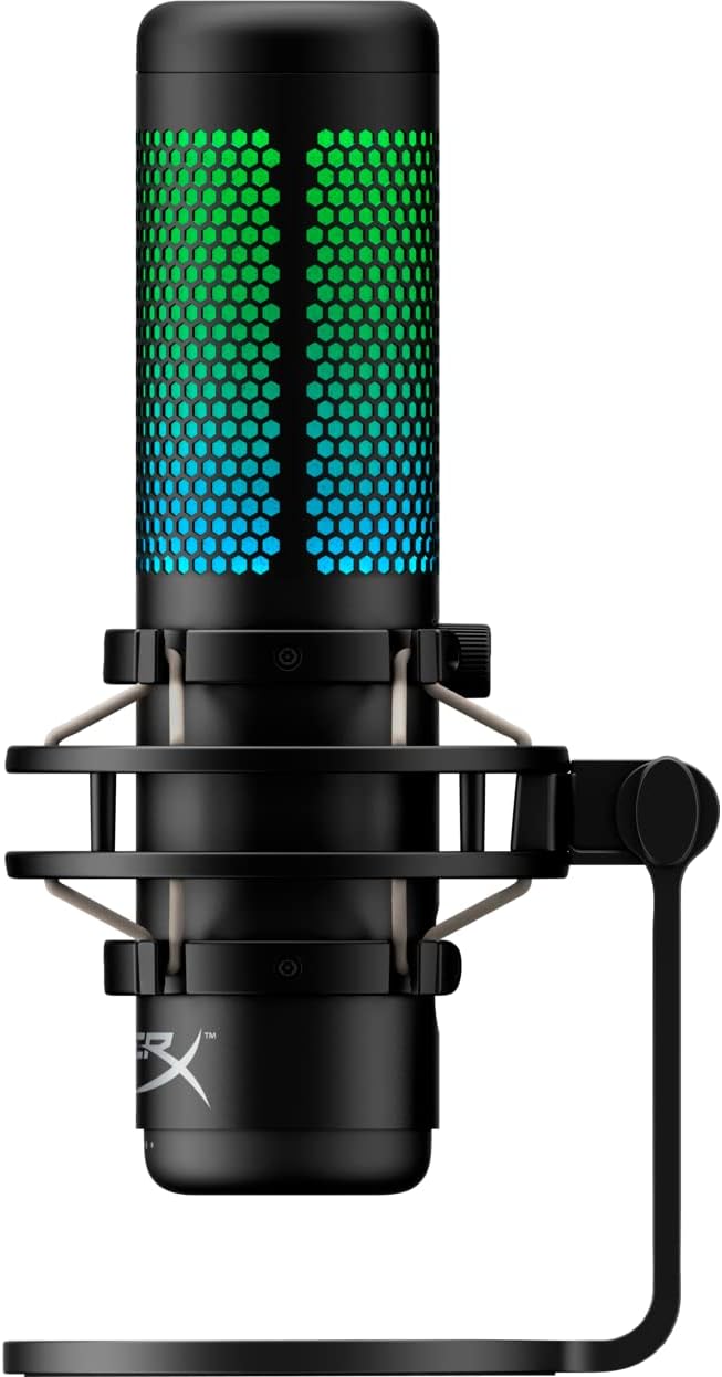 HyperX QuadCast S Condenser Microphone - Customizable RGB Touch-to-Mute, Anti-Vibration, Pop Filter, 4 Polar Patterns, USB, for Streaming and Content Creation, Black (4P5P7AA)