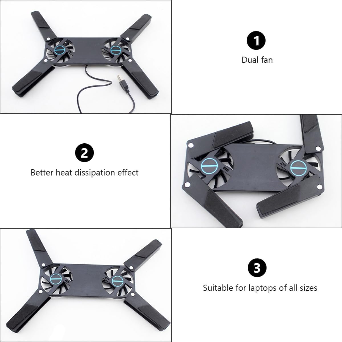 2PCS Laptop Cooler Pad with Dual Fans USB Powered Quiet Cooling Stand Anti-Slip Mat Compatible with All Laptop for Gaming and Work