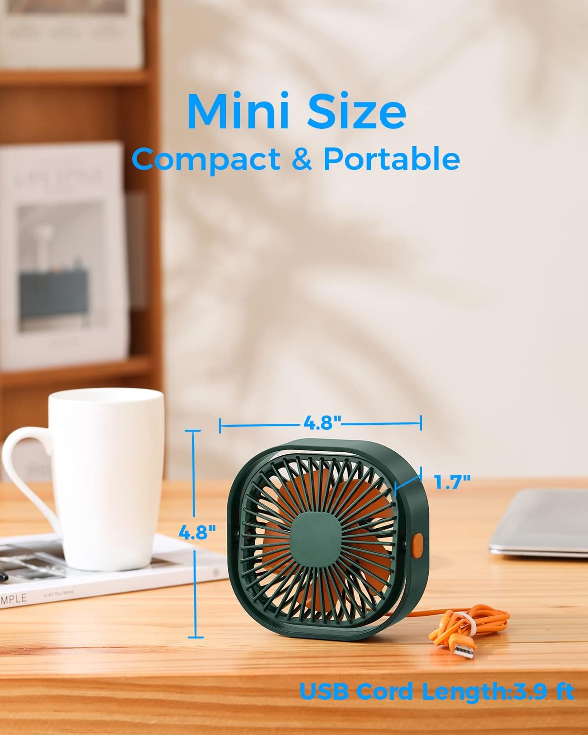 RJVW 4 Inch Small USB Desk Fan, 3-Speed & 360°Rotatable Cooling Fan | USB-Powered Desktop Fan for Home Office Bedroom Dorm Indoor Outdoor Summer Gift