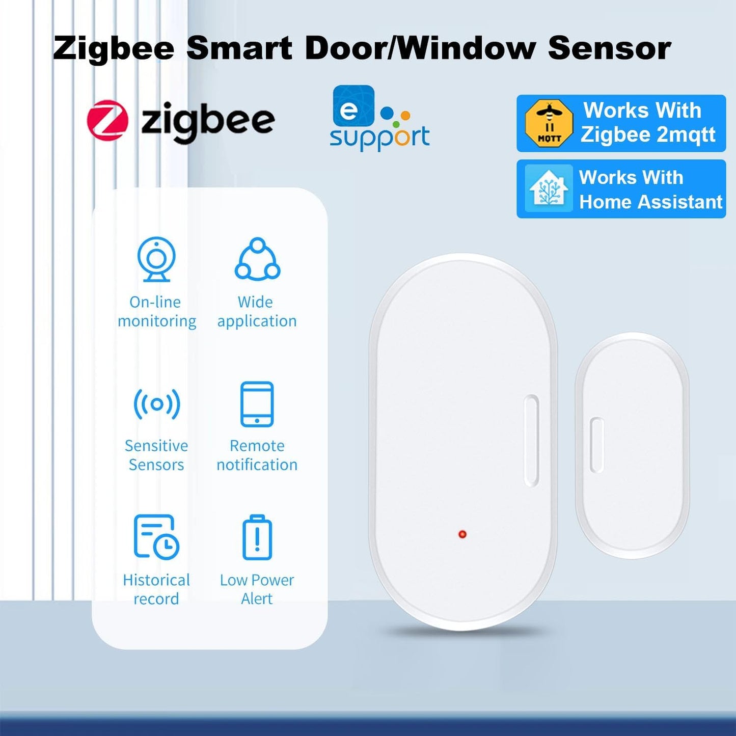 Haozee Door and Window Sensor, Requires Zigbee Hub | Zigbee Connection, Wireless Detector for Alarm Systems and Smart Homes, Compatible with Home Assistant Zigbee2mqtt