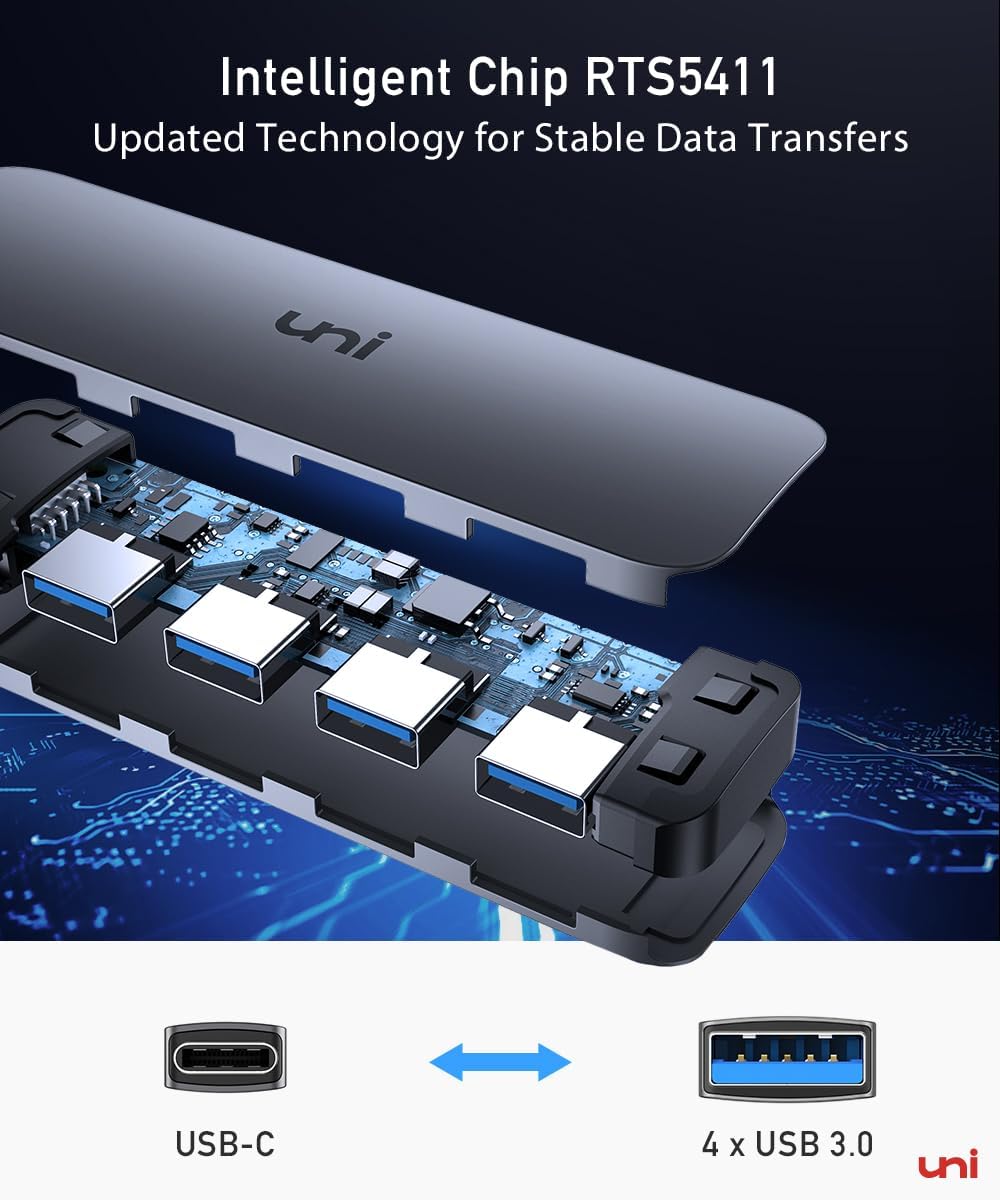 uni USB C to USB Hub Multiport Adapter, Aluminum 4 Ports USB C Splitter