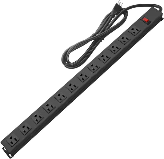 HHOSET Long Power Strip Surge Protector, 12 Ports, Black, 3FT
