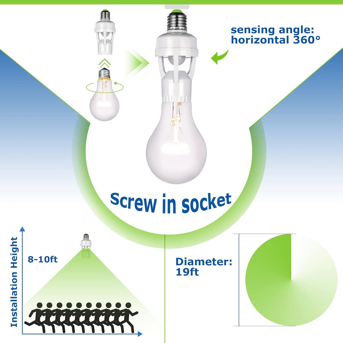Hortsun 6 Pcs Motion Sensor Light Socket Compatible with E26 E27