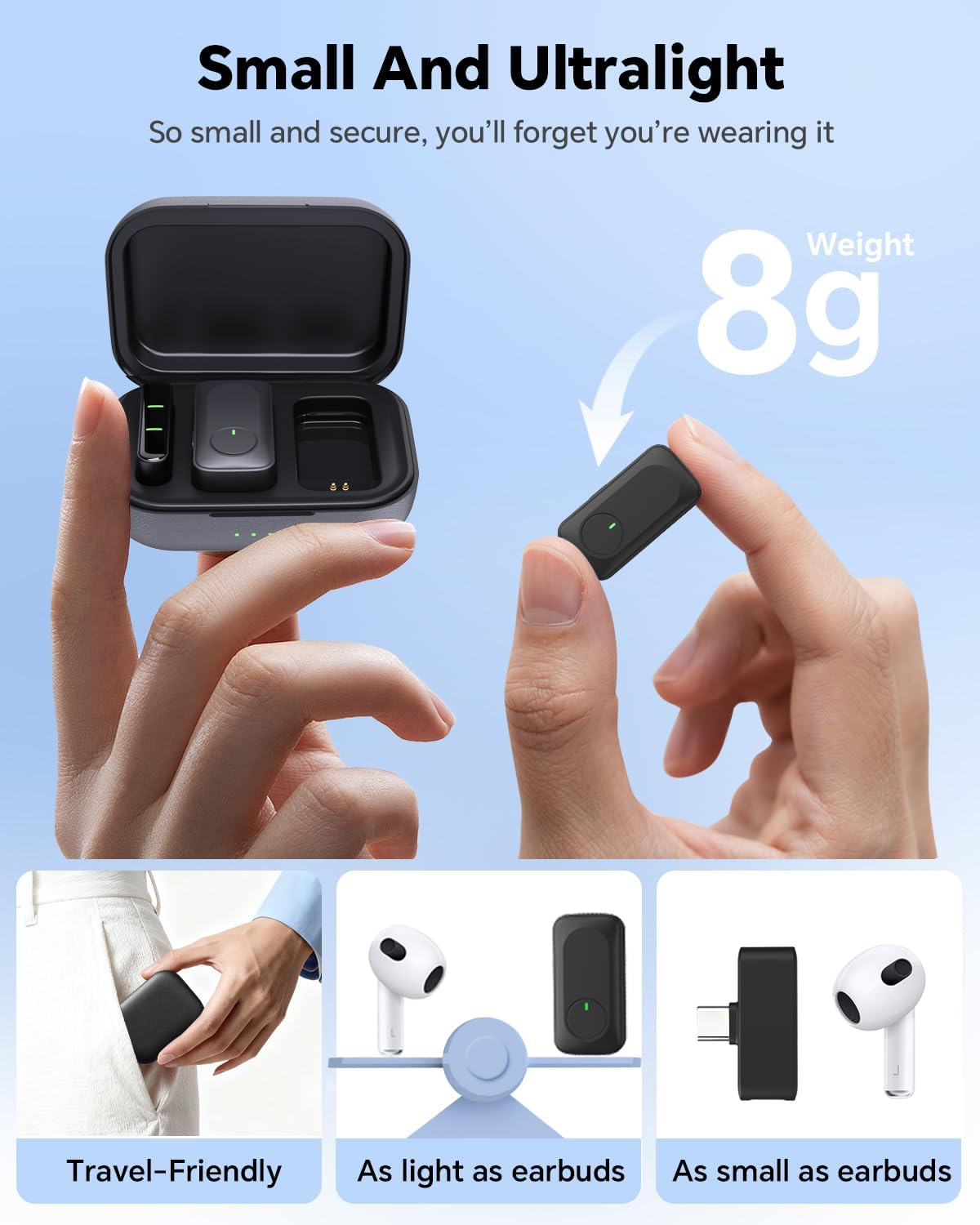 Wireless Lavalier Microphone for iPhone/Android Phone/Laptop/PC, Mini Lapel Mic with 50H Battery Life Charging Case, 100FT Range and Noise Reduction, for Video Recording, Streaming, TikTok