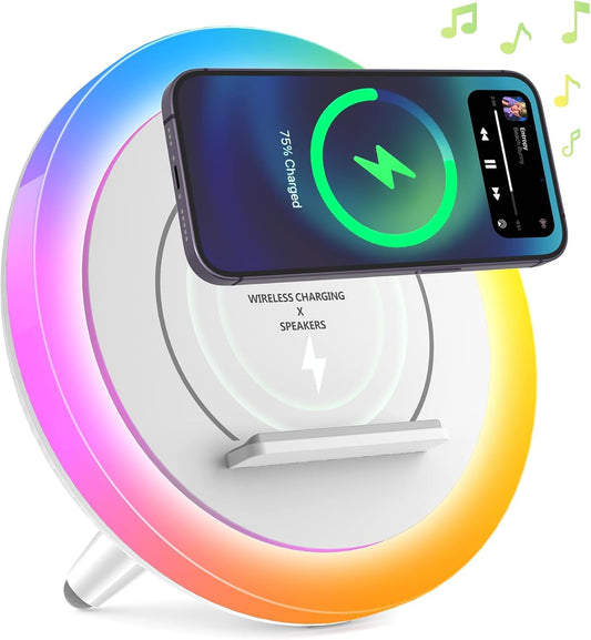 Wireless Charger Speaker with lights,4 in 1Color Changing Bluetooth Lamp