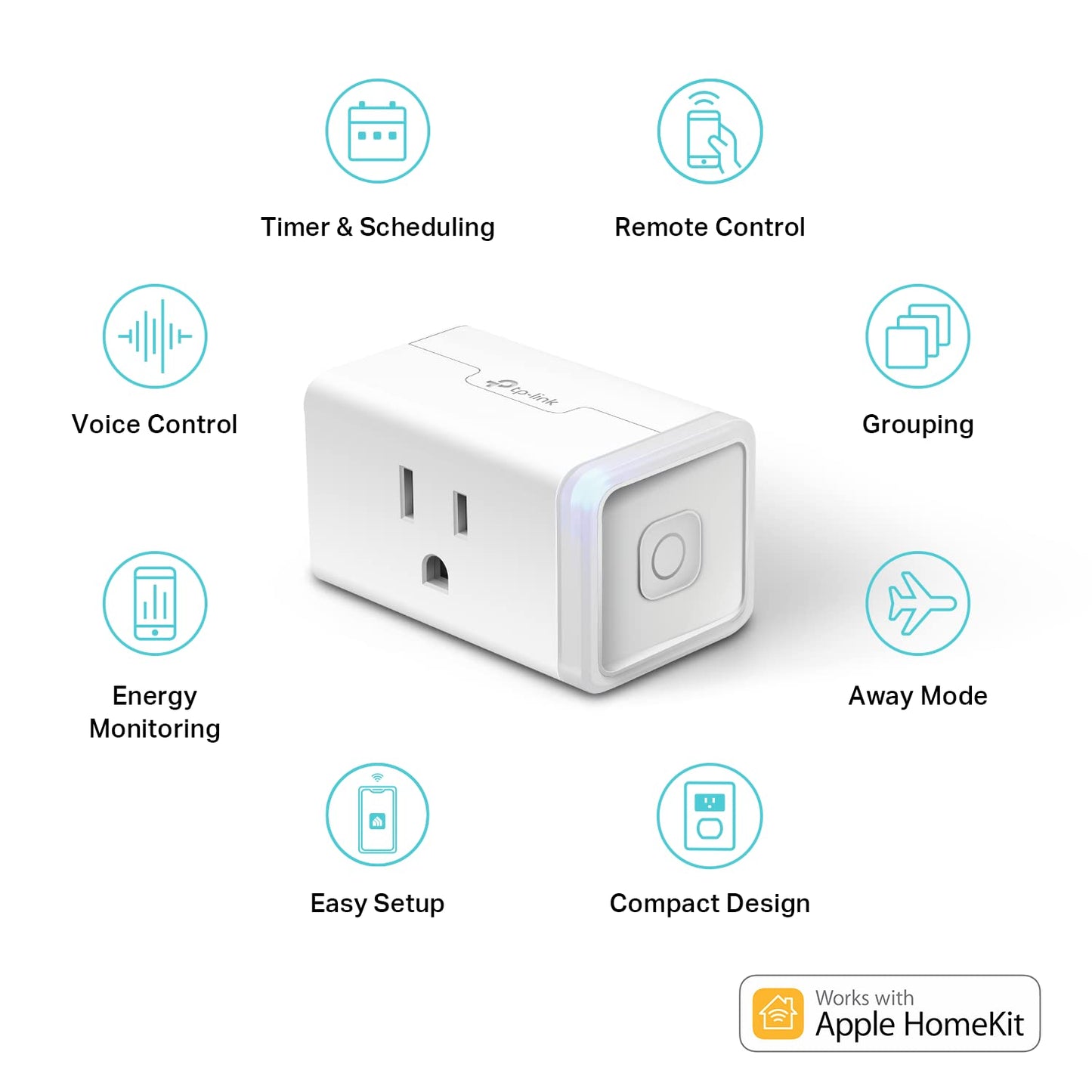Kasa Smart Plug Mini 15A, Apple HomeKit Supported, Smart Outlet Works with Siri, Alexa &amp; Google Home, UL Certified, App Control, Scheduling, Timer, 2.4G WiFi Only, 2 Count (Pack of 1) (EP25P2), White