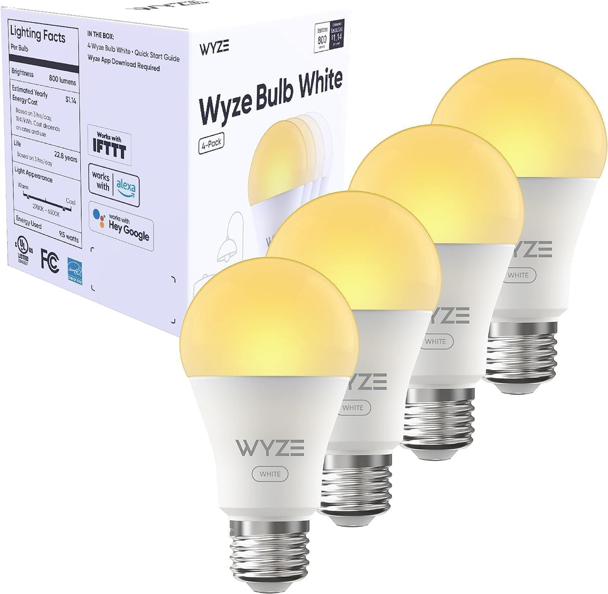 Wyze Lifestyle 800LM A19 Tunable Smart Light Bulb White, 2-Pack