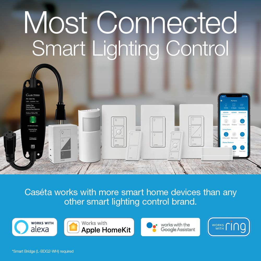 Lutron Caseta Smart Light Switch for Lighting and Fans (Smart Hub Required) | For Caseta systems, smart switch for any bulbs, 6 amp, single-pole/3-way, neutral required, PD-6ANS-LA, Light Almond