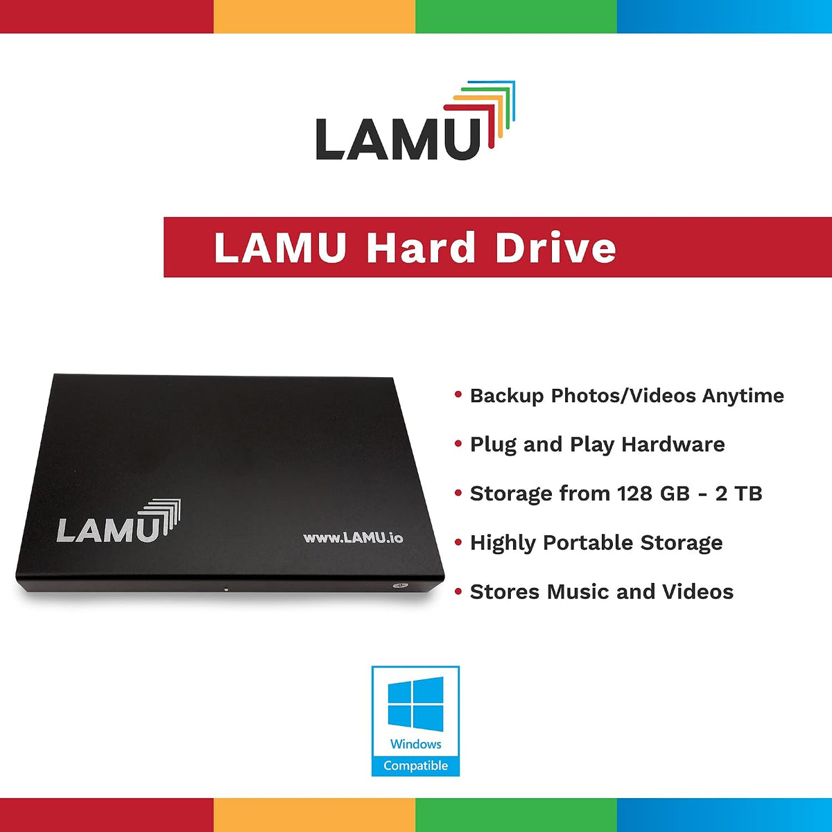 LAMU Photo Organizer 500GB - Digital Picture Manager for Windows - Software Included to Easily Organize Your Photos and Videos - Digital Photo Storage - (Charcoal Black)