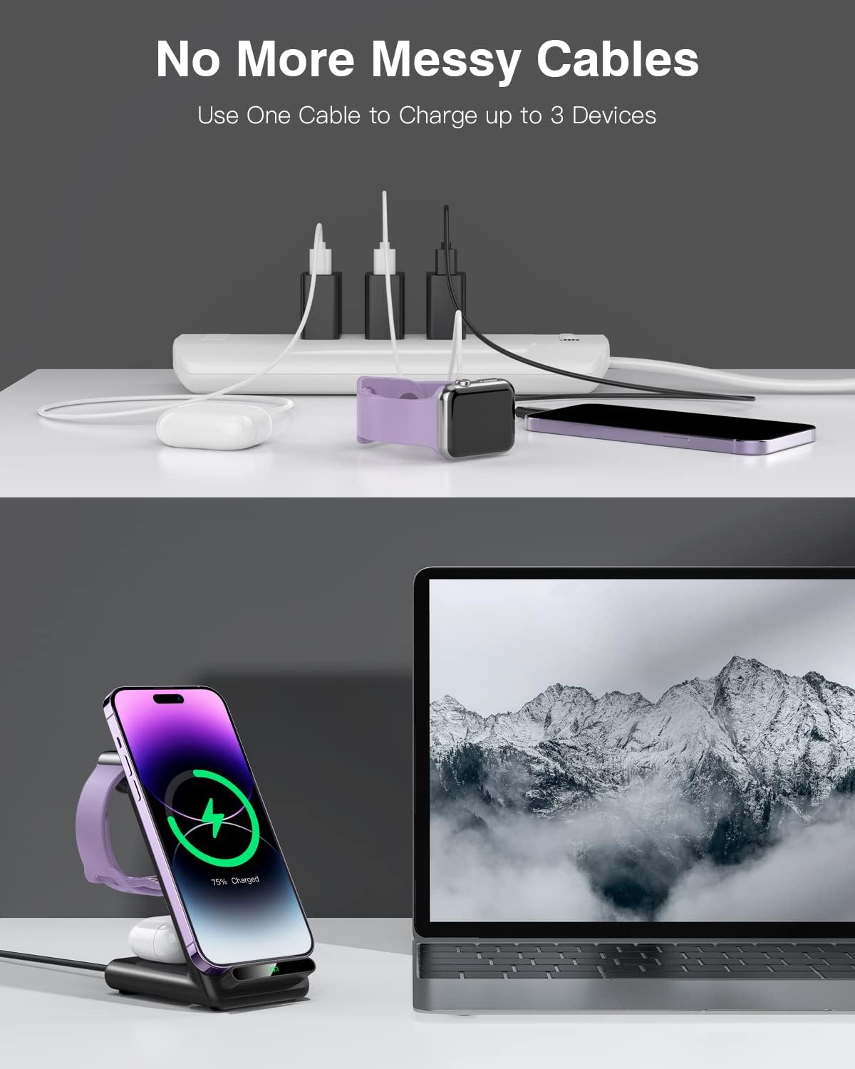 Wireless Charging Station,3 in 1 Charging Stand for Apple Multiple Devices | Fast Wireless Charger for Apple Watch Ultra 11 10 9 8 7 6 SE 5 4 3, for iPhone 17/Air/16/15/14/13/12,for AirPods Pro (Black)