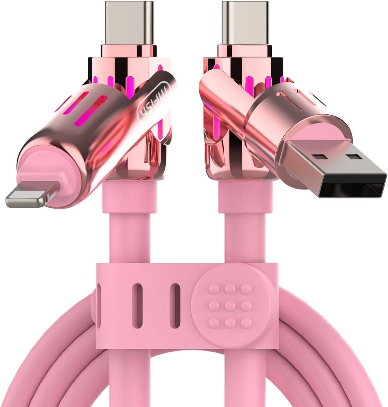 240W 4-in-1 Fast Charging Cable, Pink, 6.6FT | Carrying Case, USB-A & USB-C to USB-C/Lightning, For iPhone 17/16/15/14, MacBook, iPad, Laptop, Samsung S25/S24