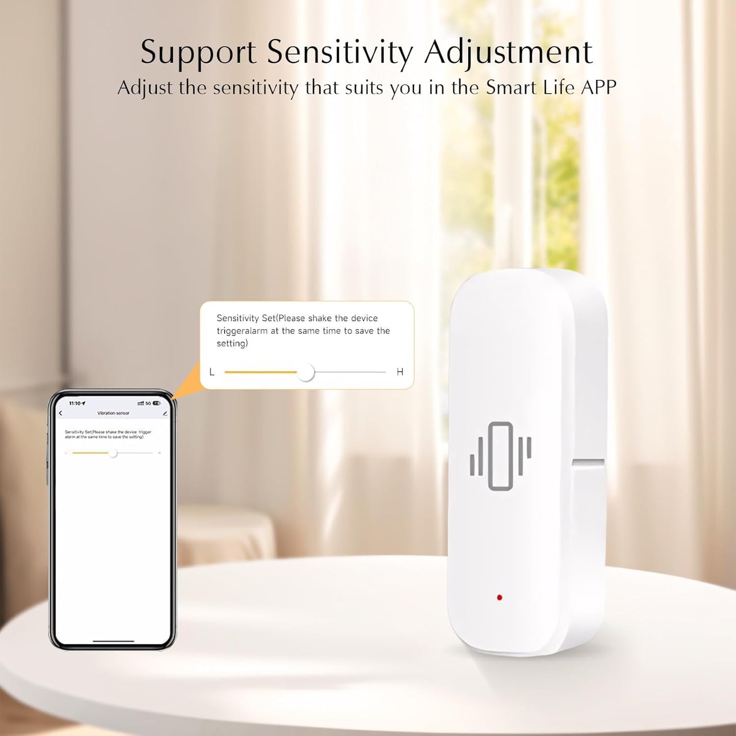 WiFi Vibration Sensor, Smart Window Alarm Sensors, Tuya APP Remotely Receives Notifications with Adjustable Sensitivity, for Window Security Door Alarm Home Assistant