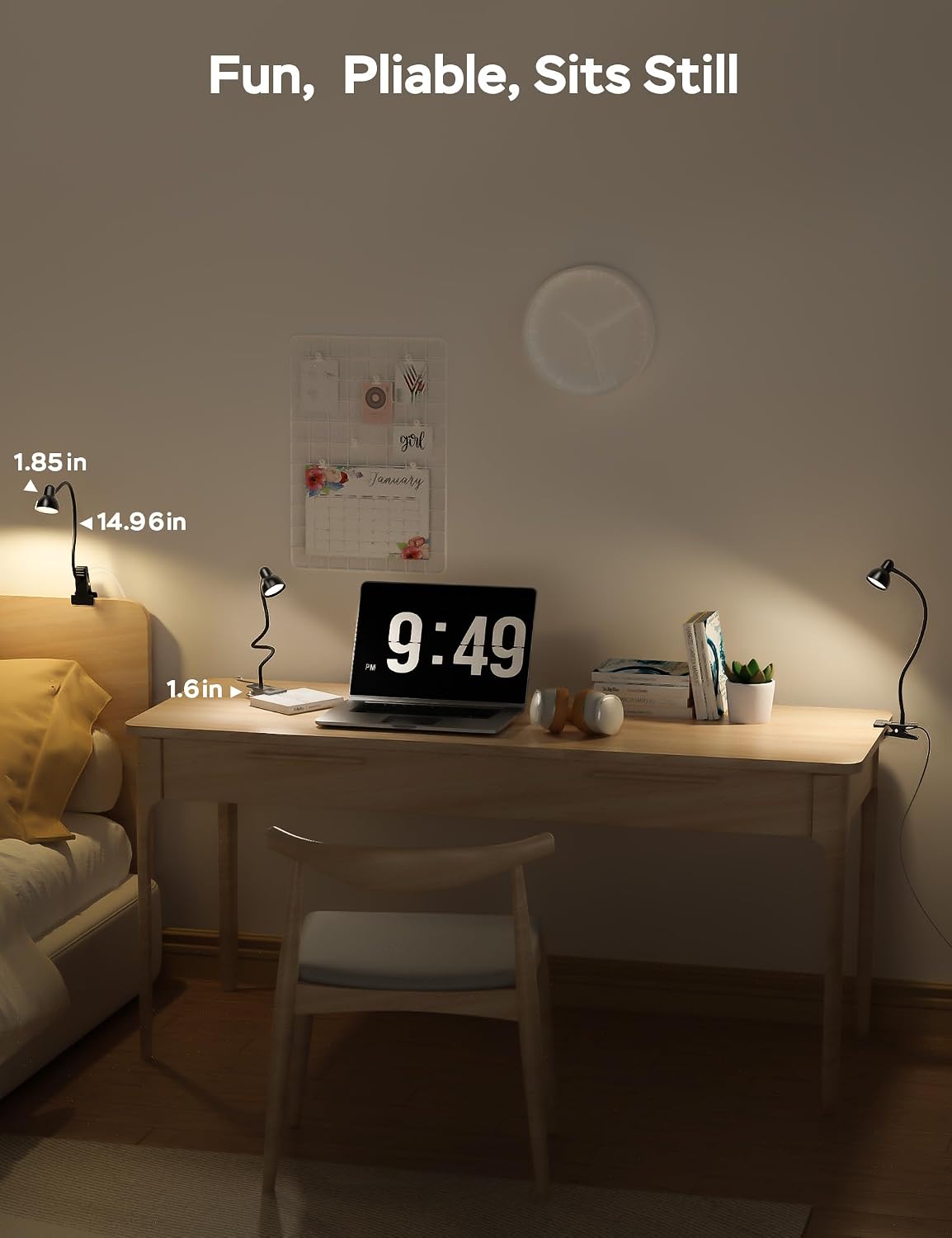LiFMIRA Clip-on Reading Light - 3 Color Modes, 10 Dimmable Brightness,Black | Eye Care Clamp Desk Lamp with Flexible Gooseneck for Reading in Bed, Desk, Headboard, Computer