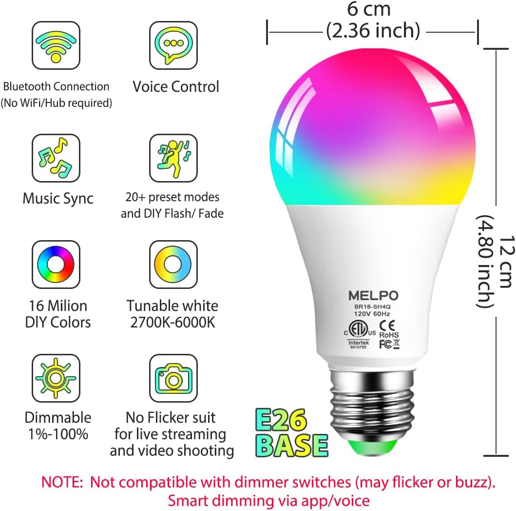 MELPO Smart Light Bulbs, 1300LM Color Changing Light Bulb, E26 Smart Bulbs