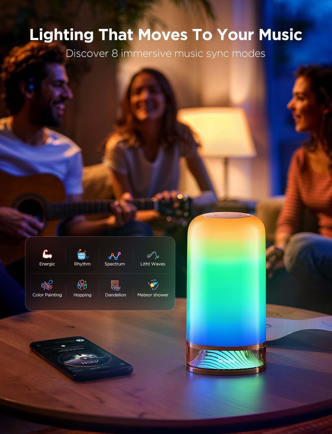 Govee RGBIC Smart Table Lamp 2, Touch Bedside Small Table Lamp (Corded) | LED Desk Lamp Compatible with SmartThings, Matter, Alexa, Nightstand Lamp for Bedroom Living Room Night Light, 64 Scene Modes