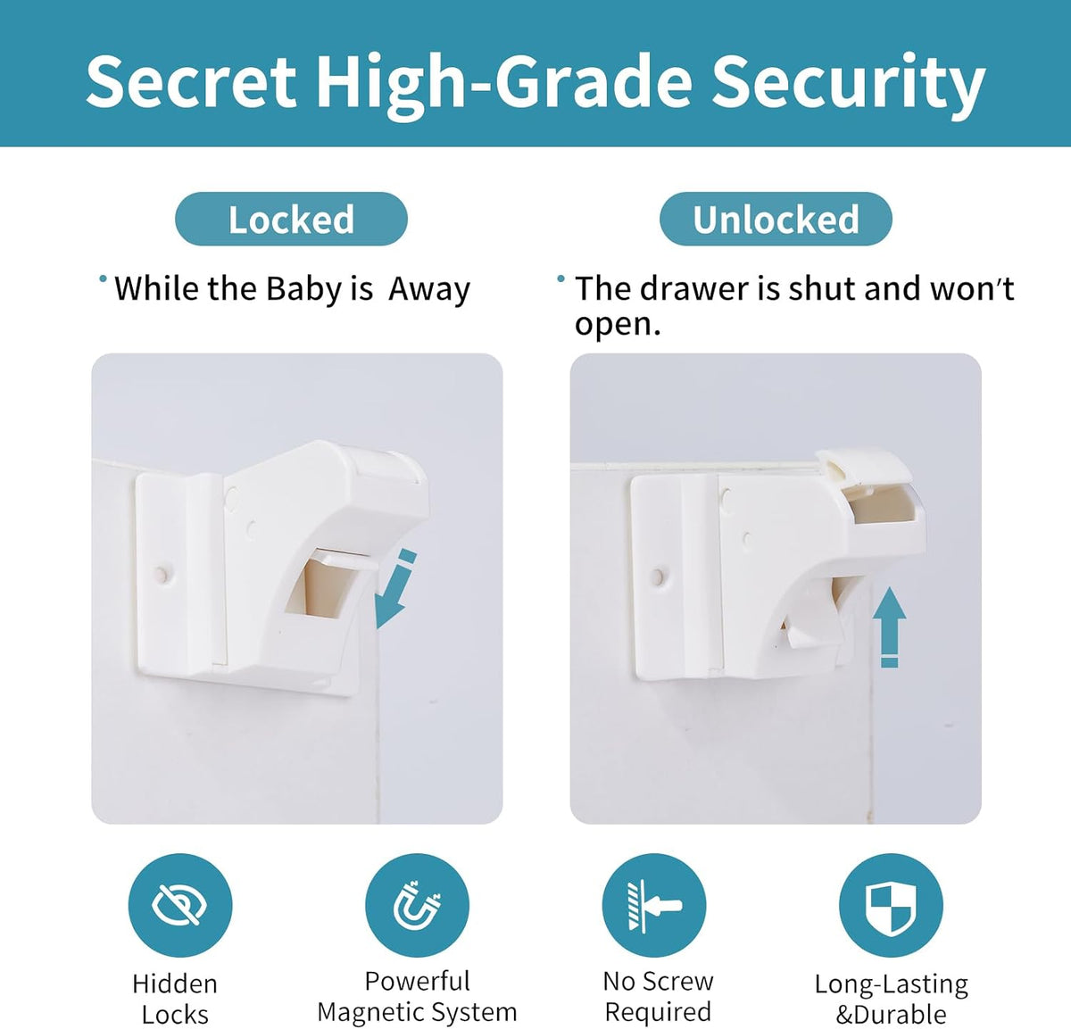 15 Pack Magnetic Cabinet Locks Baby Proofing