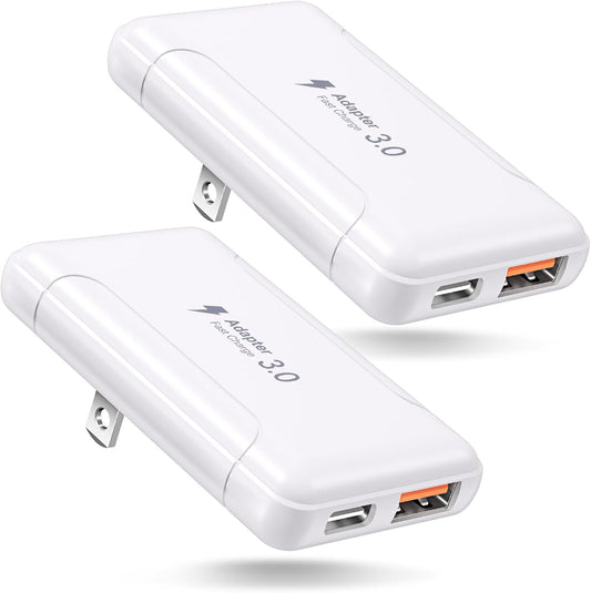 Slim Flat USB C Wall Charger, Costyle 2 Pack 50W USB A & USB C Charger Block Quick Fast Charge 3.0 Charging Block Brick with Foldable Plug Adapter for iPhone 17 16 15 14 13 12 Pro Max Pad Air(White)