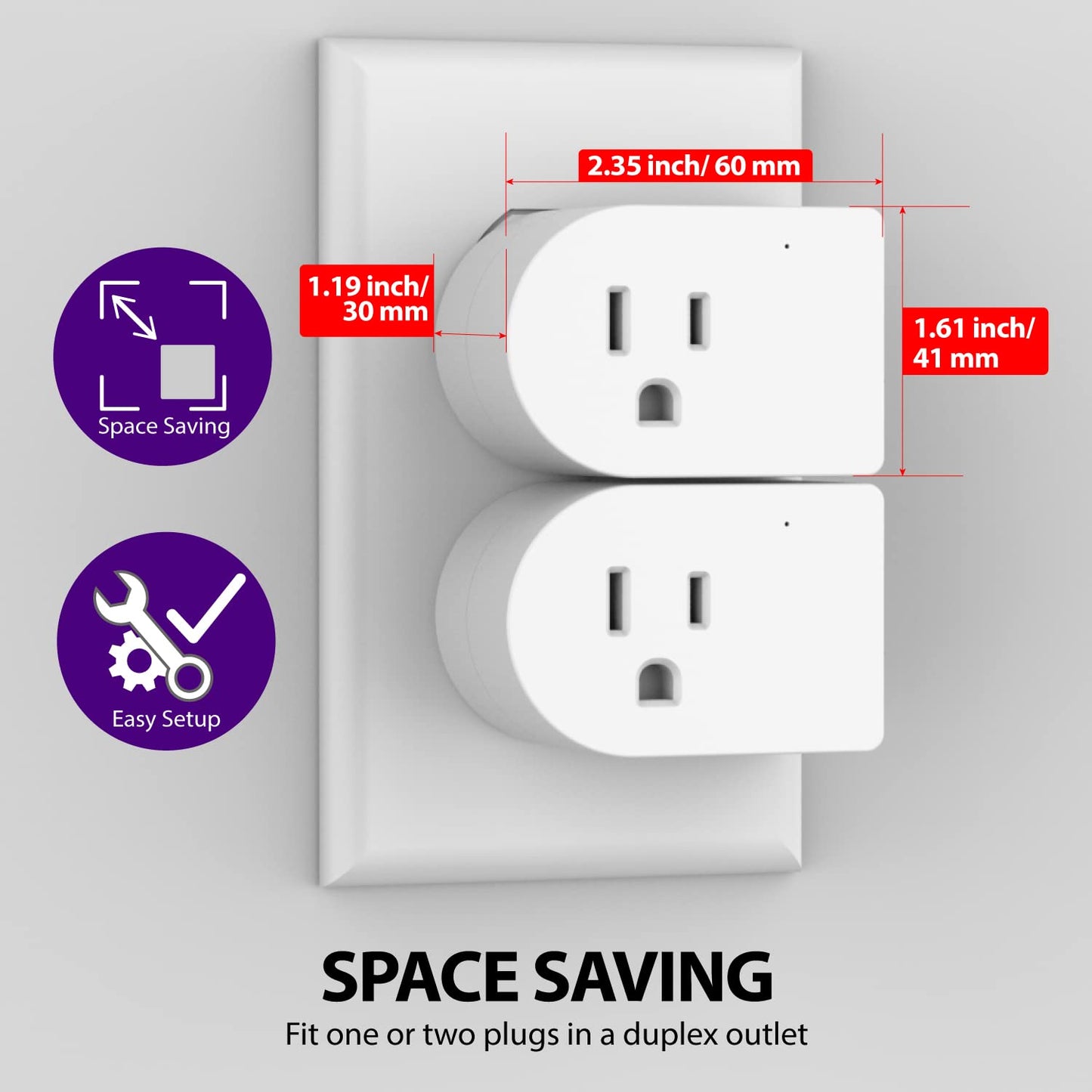 Fosmon Grounded Outlet with ON/Off Switch (4 Pack), 3 Prong Electrical Plug Outlet Extender Switch, 245J Single Port Power Adapter Surge Protector, 15A Circuit Breaker, White, ETL Listed