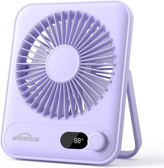 WHATOOK Small Desk Fan Personal Fans: 5000mah 25 Hours Battery Office Quiet Mini Desktop Fan Portable Rechargeable Travel Essentials (Purple, 2000 mAh)