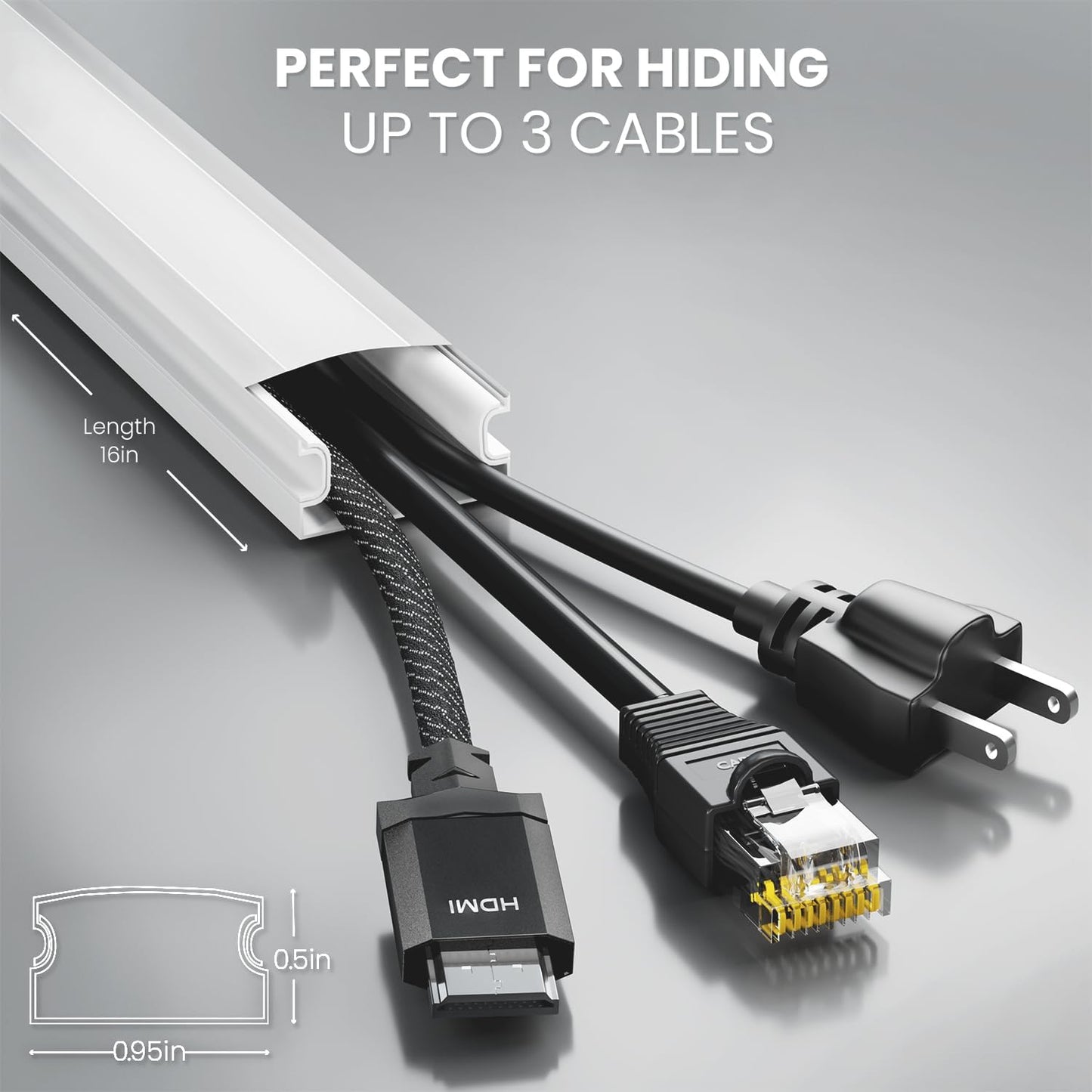 EVEO Cable Hider Wall 306” - Cable Raceway Cord Hider - Wire Covers for Cords on Wall, Cord Cover, Wall Cable Hider, Cable Concealer, Wire Hiders for TV on Wall Management-20X (L16 W0.95 H0.5) - White