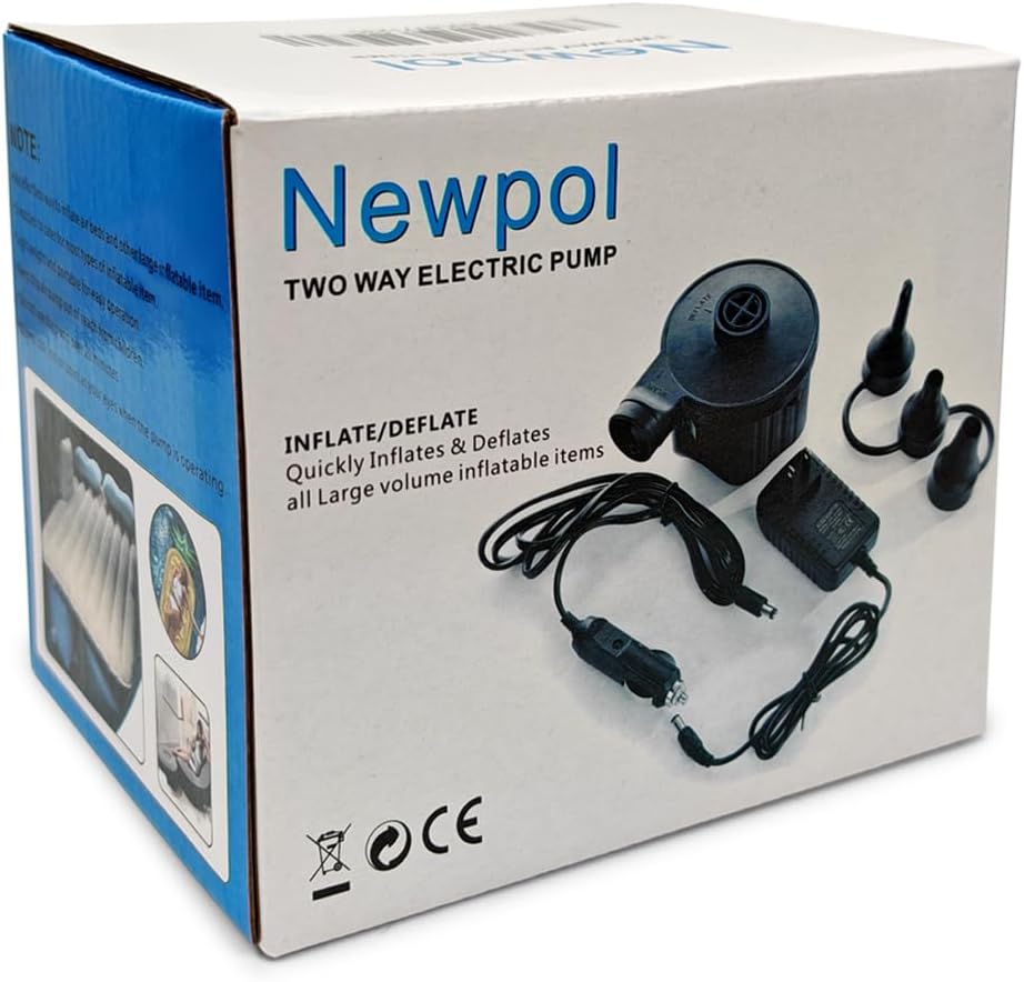 Newpol Inflatable Bed Pump, Electric Air Pump(100 Gallon/Min) for Air Mattress Beds, Inflatable Swimming Pools, Swimming Ring（AC110-240V/DC12V）