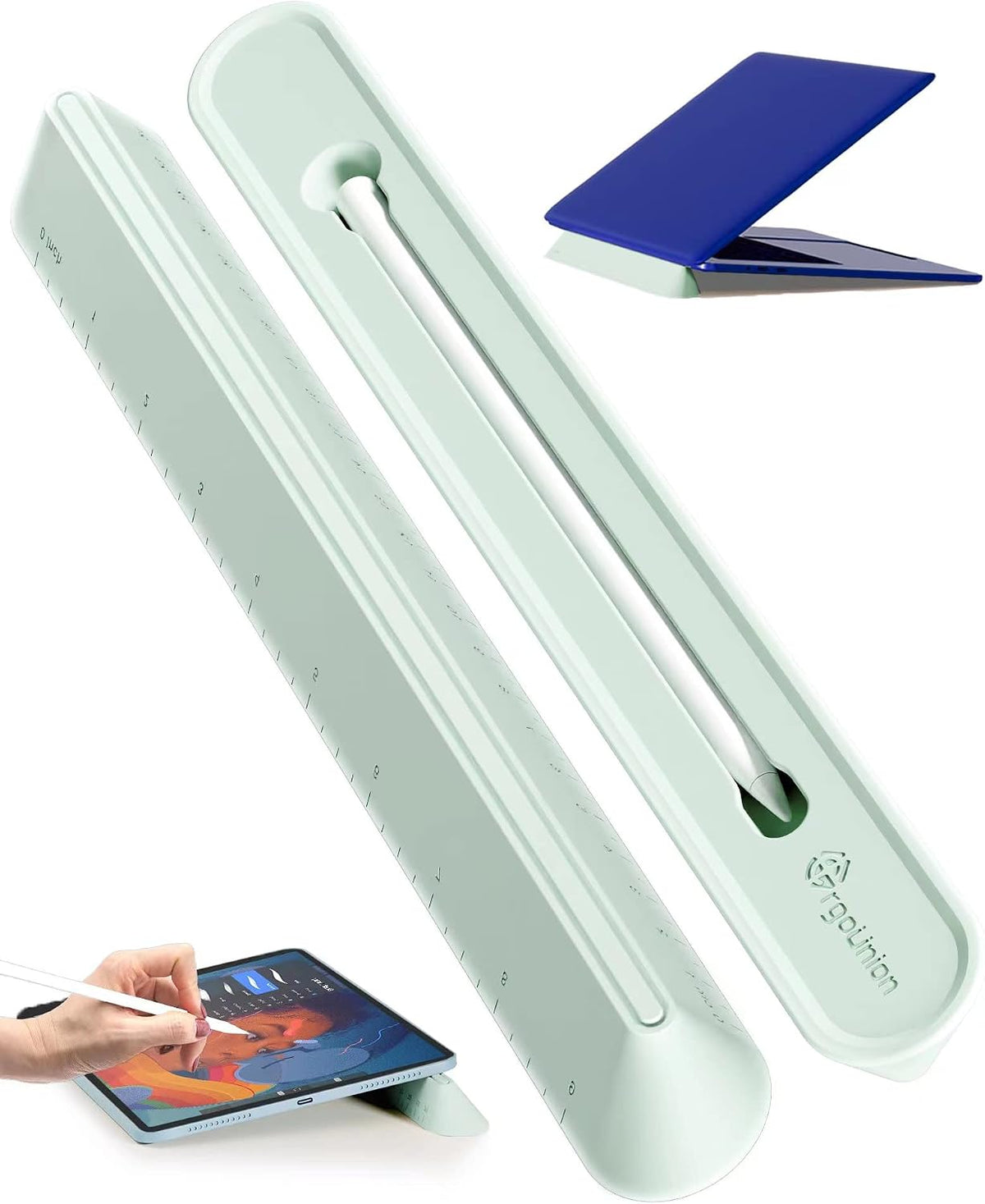 ergounion 3 in 1 Silicone Laptop Stand, Keyboard Riser for Ergonomic Typing/Reading, Portable Laptop Cooling Stand, for Home Office School and Travel, Oval Base, Macaron Green