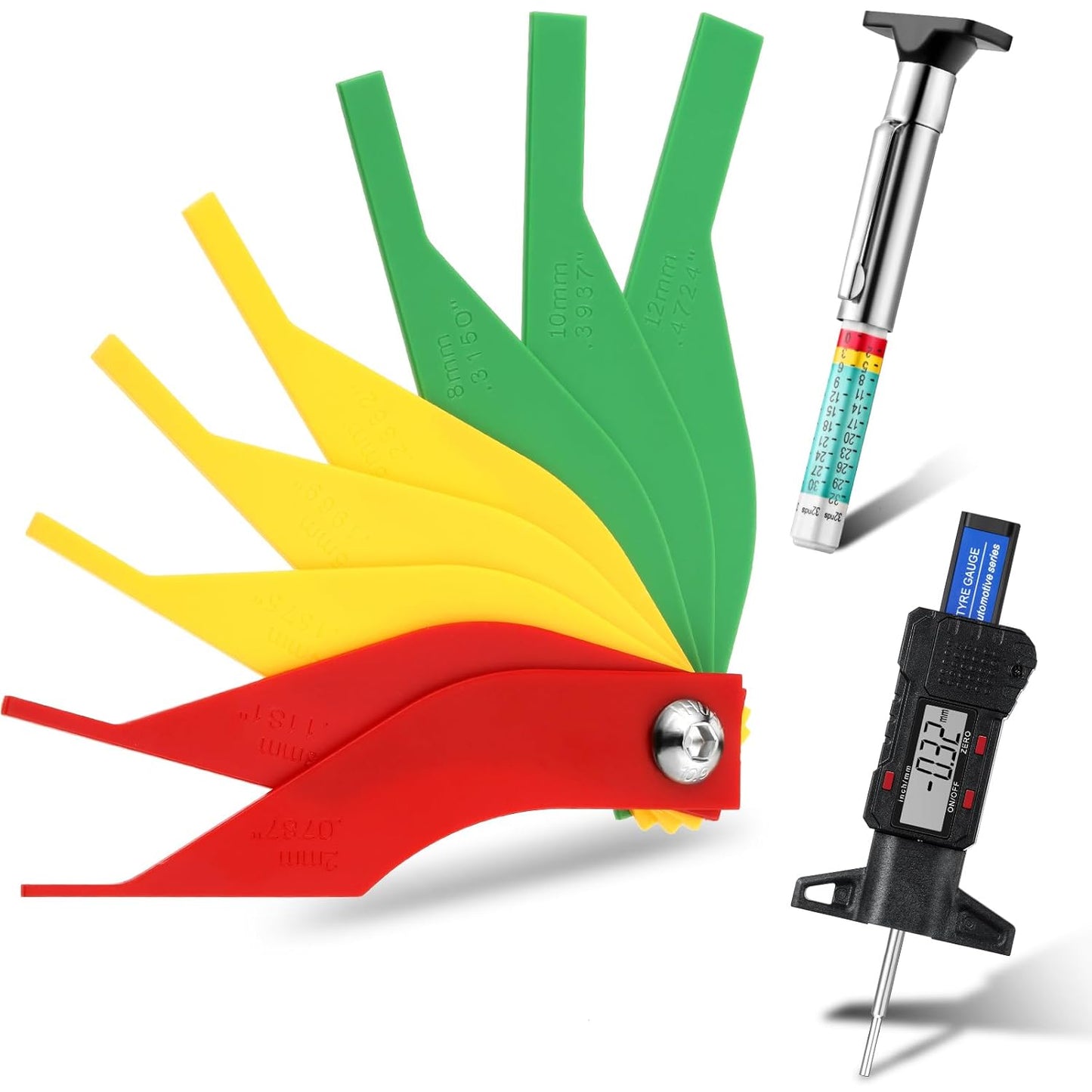 Frienda 3 Pieces Tire Tread Depth Gauge Tool Digital Tread Depth Gauge,Black