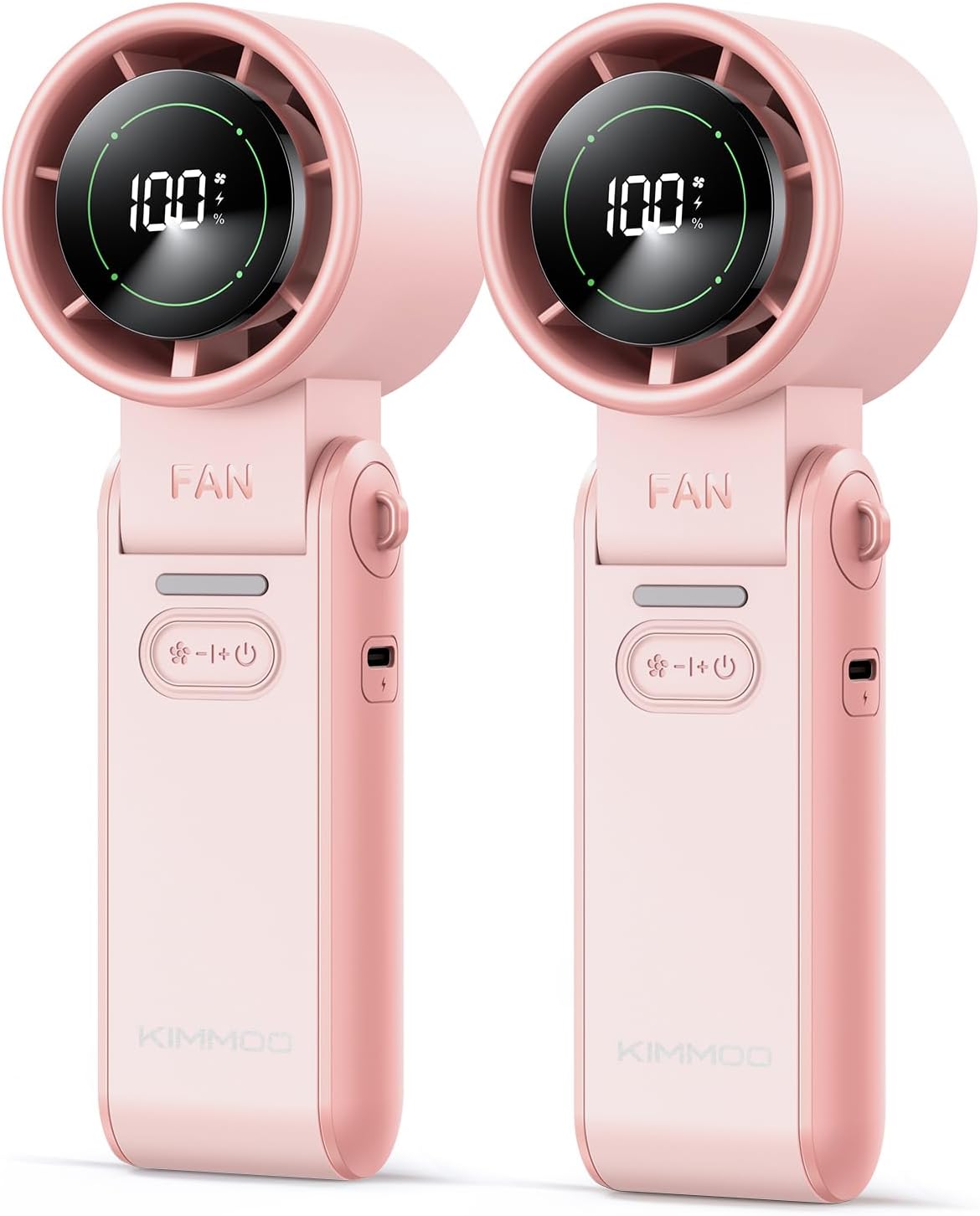 KIMMOO 2 Pack Pink Portable Handheld Turbo Fan-100 Speeds,Powerful 20000 RPM, 12Hrs Cooling, USB Rechargeable Mini Hand Held Personal Fan for Travel Makeup Outdoor Indoor