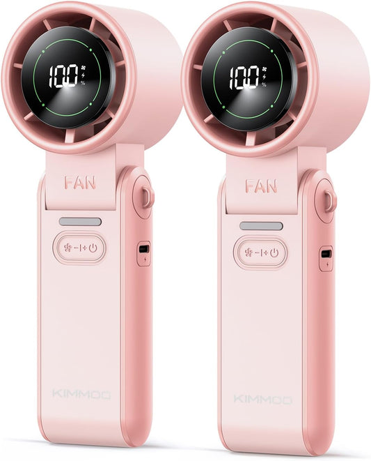 KIMMOO 2 Pack Pink Portable Handheld Turbo Fan-100 Speeds,Powerful 20000 RPM, 12Hrs Cooling, USB Rechargeable Mini Hand Held Personal Fan for Travel Makeup Outdoor Indoor