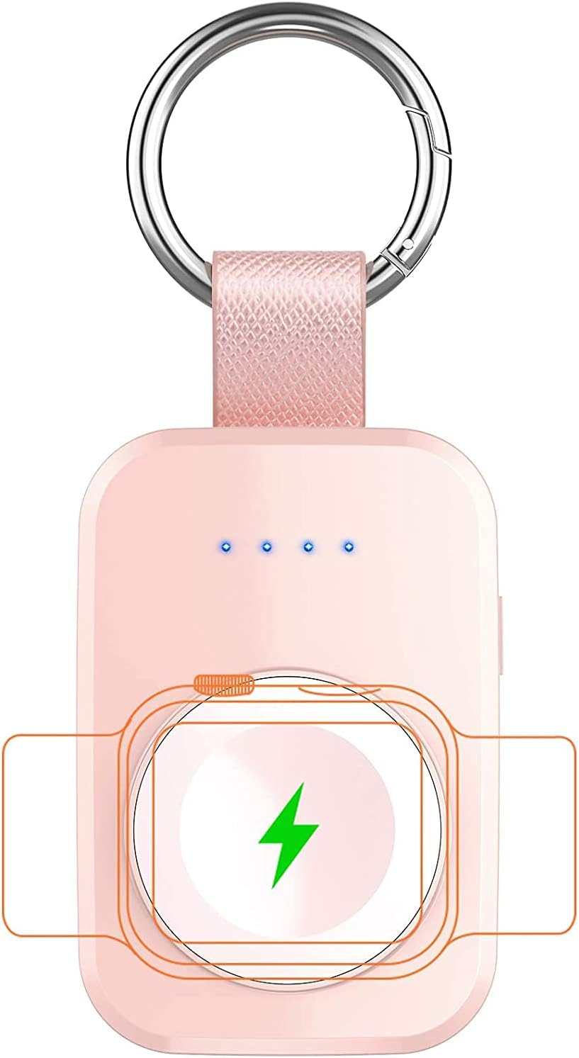 i.VALUX Portable Wireless Charger for Apple Watch Series 11/10/9/8/UItra/7/6/5/4/3/2/SE, Compact Magnetic iWatch Charger 1000mAh Power Bank Keychain Travel Accessories for Mother Girl-Pink
