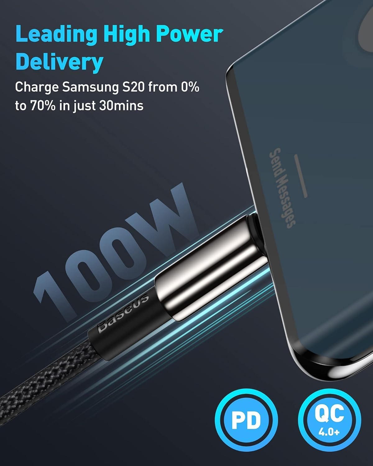 Baseus USB C Cable, 100W PD 5A QC 4.0 Fast Charging USB C to USB C Cable, Zinc Alloy Nylon Braided Type C Data Cable for Samsung S21 S20+ S10 Note 10 iPad Pro MacBook Pro Google Pixel and More (2M)
