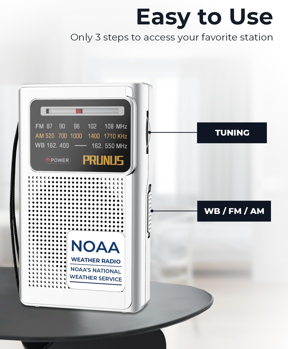 NOAA Weather Radio AM FM, AA Battery Radio for Power Outages PRUNUS J161 | Handheld, Best Reception,Stereo Earphone Jack, for Emergency, Hurricane, Storm, Running, Walking,Home, Transistor Radio