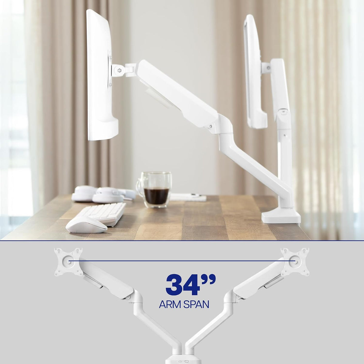 VIVO Dual Pneumatic Arm Ultra-Wide Monitor Mount for up to 35 inch Screens, Holds 26.4 lbs per Arm, Desk Mount Monitor Stand for 2 Ultrawides, White, STAND-V200OW