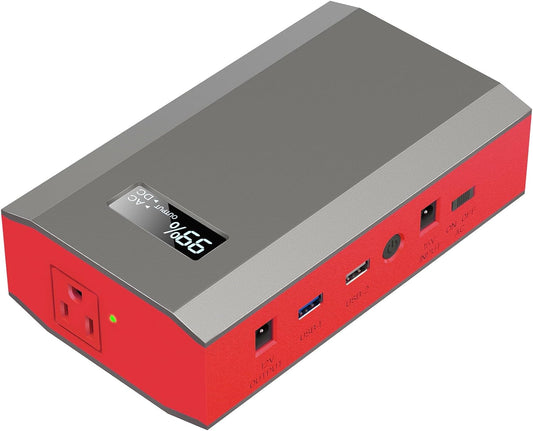 Portable Power Bank with AC Outlet, 65W Portable Laptop Charger Backup | 110V External Battery Power Pack Fast Charging Power Source for Outdoor RV Tent Camping Home Smart Device Emergency -Grey Red