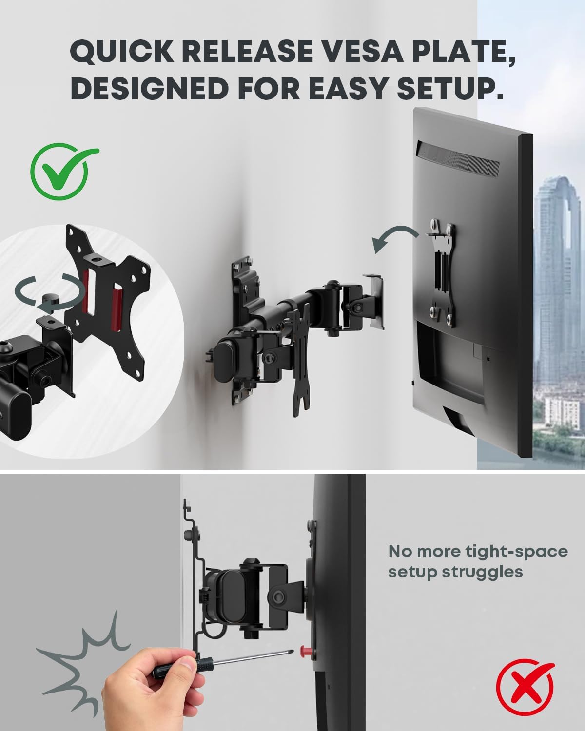 Dual Monitor Wall Mount fits 13-27 Inch, Single to Double Bracket Adapter