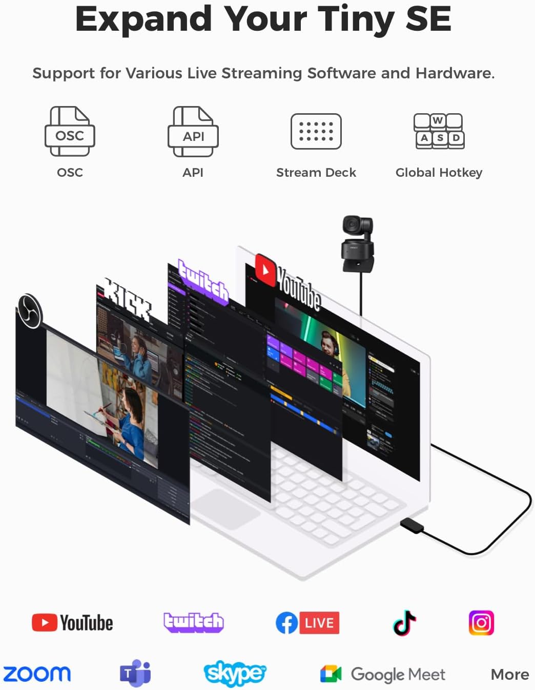 OBSBOT Tiny SE 1080P 100FPS Webcam for PC, AI Tracking PTZ Streaming Camera | 1/2.8" Sensor, Gesture Control, Dual ISO, Staggered HDR, Web Camera for Desktop Computer, Laptop, Meeting, Video Calls, etc.