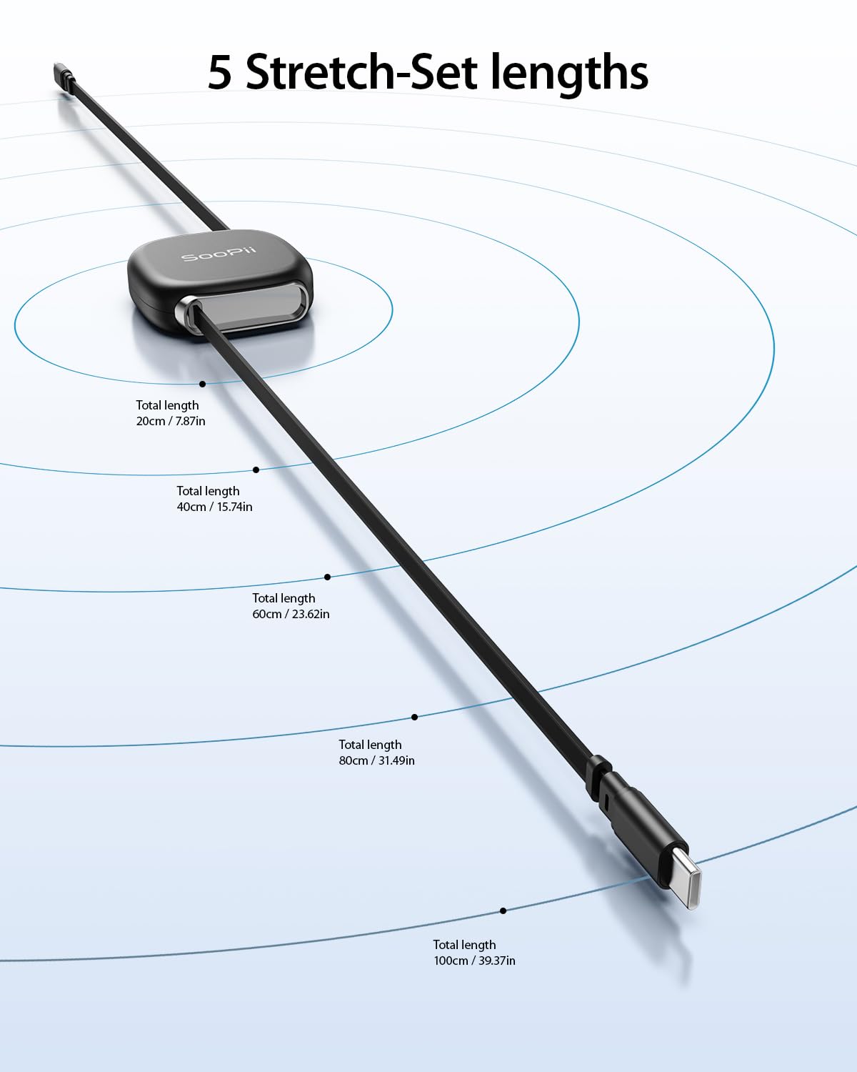 SOOPII 240W Retractable USB C Cable with Mag Snap Storage (2Pack 3.3FT) | Retractable USB C Fast Charging Cable with 5-Stage Length Preset Type C Cable for lPhone 17/16 Pro Max, Galaxy S25/24, Black
