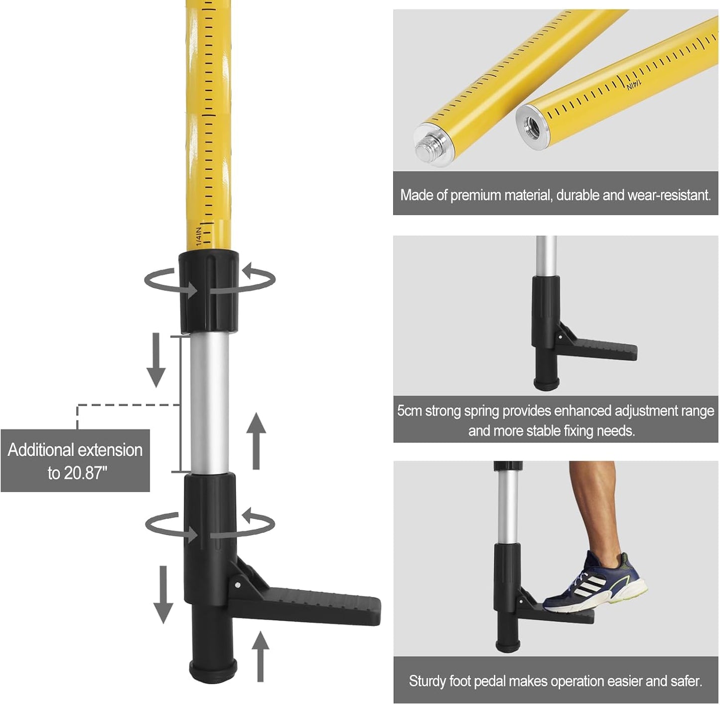 Telescoping Laser Level Pole with Tripod, 12Ft./3.7M Laser Level Tripod | Include 1/4-Inch by 20-Inch Mount for Rotary and Line Laser Level, Laser Stand with 5/8"-11 Threaded Adapter